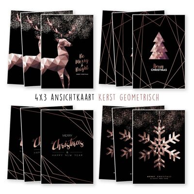 Kimago.nl – Wenskaarten set – Kerst geometrisch – 12 stuks (ansichtkaarten)