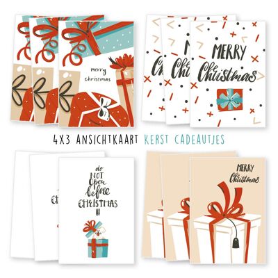 Kimago.nl – Wenskaarten set – Kerst cadeautjes – 12 stuks (ansichtkaarten)