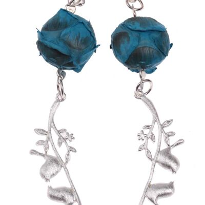 Ohrringe gefertigt aus Python Leder 17mm, Blue Turquoise Matt, 925 Sterling Silver