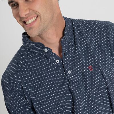 Navy Polka Dot Mao Collar Polo Shirt