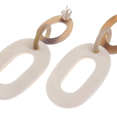 Ohrringe gefertigt aus White Horn matted and Bone white Flat oval ring with Ear studs silver 30-53mm
