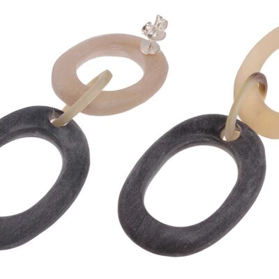Ohrringe gefertigt aus White Horn and Black matted oval ring with Ear studs silver 30-40mm