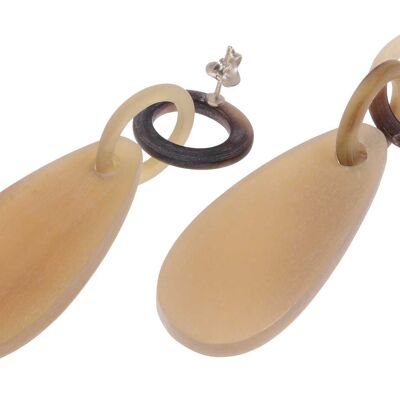 Ohrringe gefertigt aus White Horn matted Teardrop & ring with Ear studs silver 50mm