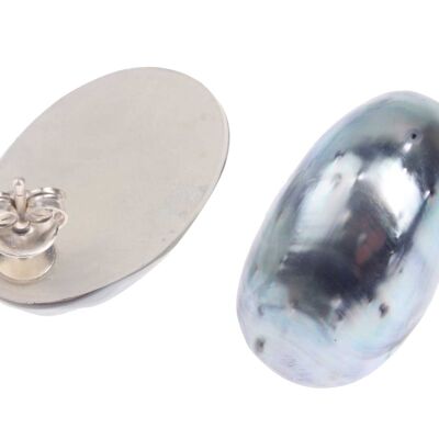 Abalone Muschel Cabochon Cut,Oval Blue 25x15mm with Ear Studs Silver