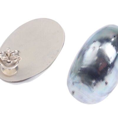 Abalone Muschel Cabochon Cut,Oval Blue 25x15mm with Ear Studs Silver