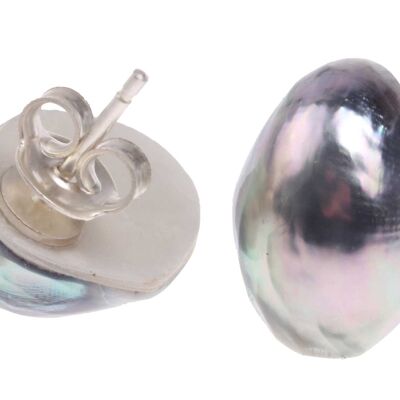 Abalone Muschel Cabochon Cut,Oval Blue 15x11mm with Ear Studs Silver
