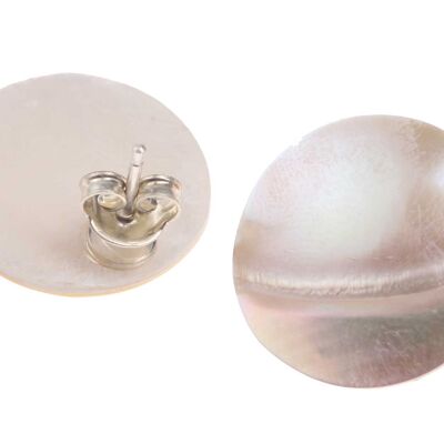 Abalone Muschel Cabochon Cut, Flat Round White 20mm with Ear Studs Silver