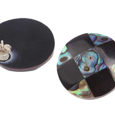 Abalone Muschel Cabochon Cut Round 30mm with Ear Studs Silver