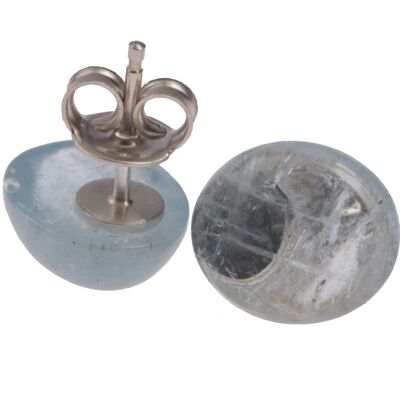 Aquamarine Stones Cabochon Cut Oval 11mm with Ear Studs Silver