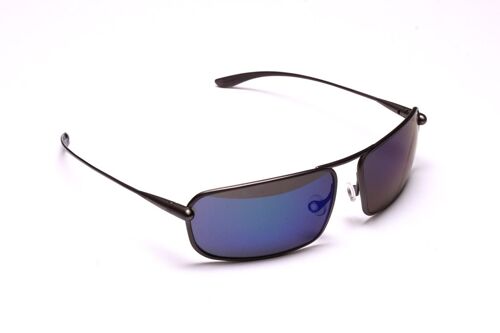 Meso – Gunmetal Titanium Frame Iridescent Blue Mirror High-Contrast Sunglasses