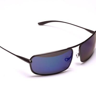 Meso – Gunmetal Titanium Frame Iridescent Blue Mirror High-Contrast Sunglasses