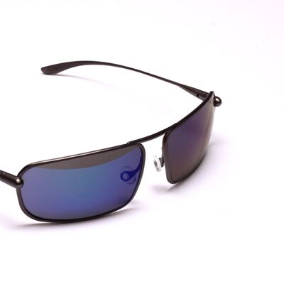 Meso – Gunmetal Titanium Frame Iridescent Blue Mirror High-Contrast Sunglasses