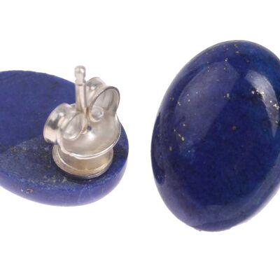Lapis Lazuli Stones Cabochon Cut Oval 16mm with Ear Studs Silver