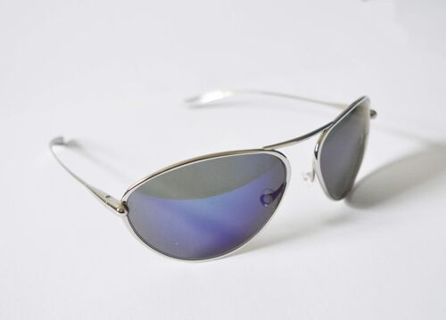 Tropo – Polished Titanium Frame Iridescent Blue Mirror Grey High-Contrast Sunglasses
