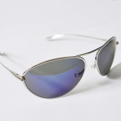 Tropo – Polished Titanium Frame Iridescent Blue Mirror Grey High-Contrast Sunglasses
