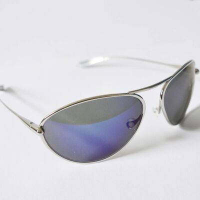 Tropo – Occhiali da sole con montatura in titanio lucido iridescente blu a specchio grigio ad alto contrasto