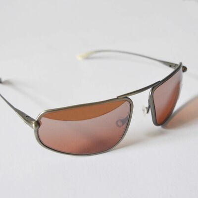 Strato – Gafas de sol fotocromáticas con montura de titanio natural, espejo degradado plateado, cobre/marrón