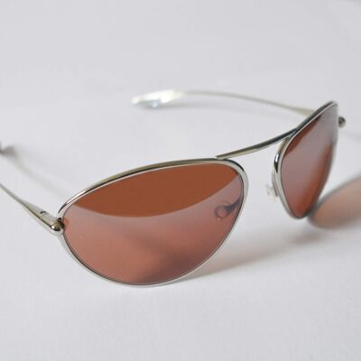 Tropo – Gafas de sol fotocromáticas con montura de titanio pulido, espejo degradado plateado, cobre/marrón