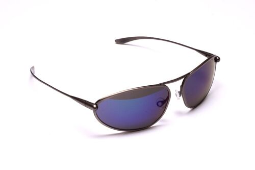 Exo – Natural Titanium Frame Iridescent Blue Mirror Grey High-Contrast Sunglasses