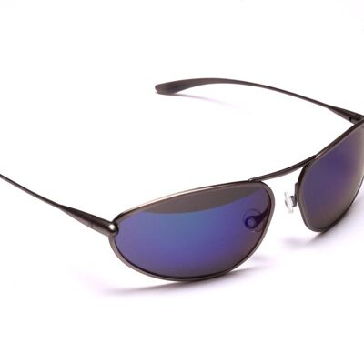 Exo – Natural Titanium Frame Iridescent Blue Mirror Grey High-Contrast Sunglasses