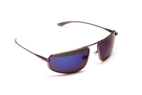 Strato – Natural Titanium Frame Iridescent Blue Mirror Grey Polarized Sunglasses