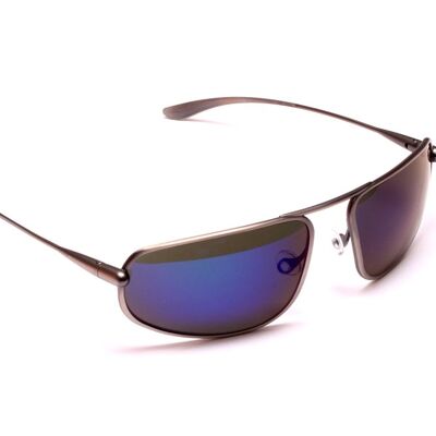 Strato - Occhiali da sole polarizzati con montatura in titanio naturale iridescente blu specchiato