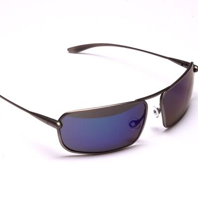 Meso – Occhiali da sole con montatura in titanio naturale iridescente blu a specchio grigio ad alto contrasto