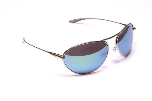 Tropo – Polished Titanium Frame Iridescent White Silver Mirror Grey High-Contrast Sunglasses