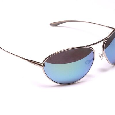 Tropo - Occhiali da sole con montatura in titanio lucido iridescente bianco argento grigio specchio ad alto contrasto