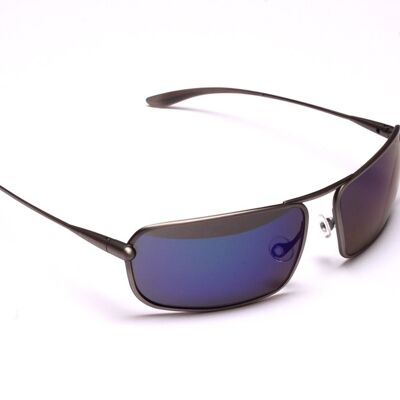 Meso – Polarisierte Sonnenbrille mit natürlichem Titanrahmen, schillernd, blau, verspiegelt, grau