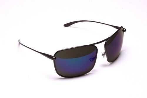 Iono – Gunmetal Titanium Frame Iridescent Blue Mirror Grey High-Contrast Sunglasses