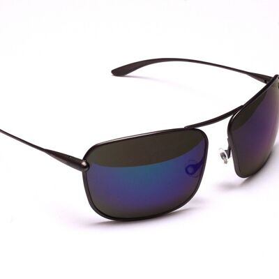 Iono – Occhiali da sole con montatura in titanio canna di fucile iridescente blu specchio grigio ad alto contrasto