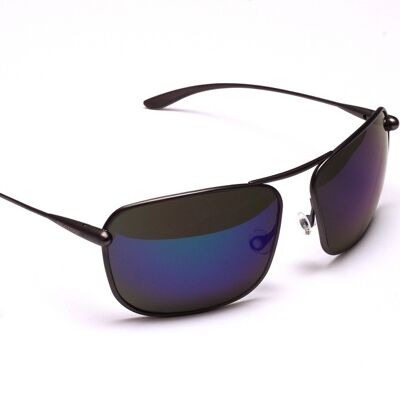 Iono – Gunmetal Titanium Frame Iridescent Blue Mirror Grey High-Contrast Sunglasses