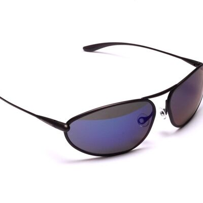 Exo – Sonnenbrille mit kontrastreichem Graphit-Titan-Rahmen in Iridescent Blue Mirror Grey in Grau