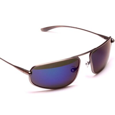 Strato - Occhiali da sole con montatura in titanio naturale iridescente blu a specchio grigio ad alto contrasto