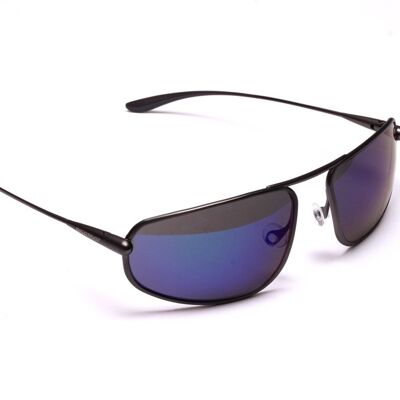 Strato - Occhiali da sole con montatura in titanio canna di fucile iridescente blu specchio grigio ad alto contrasto