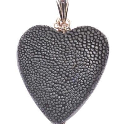 Rochenleder Anhänger Grey Polished / 925 Sterling Silber / Heart 40mm