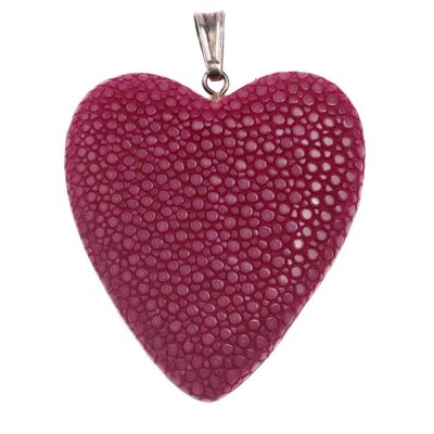 Rochenleder Anhänger Fuschia Polished / 925 Sterling Silber / Heart 40mm