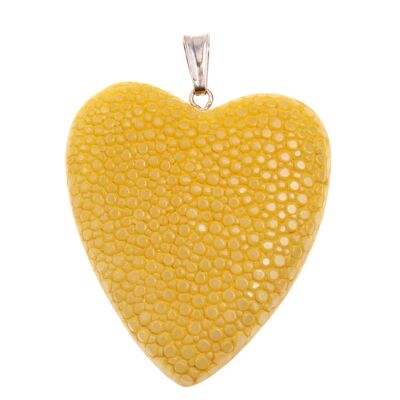 Rochenleder Anhänger Yellow Polished / 925 Sterling Silber / Heart 40mm