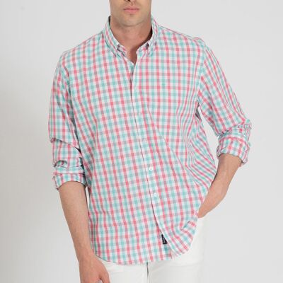 Chemise à carreaux Aqua et Roses