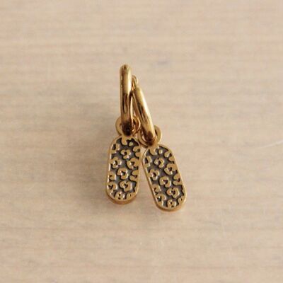 CB311 - Stainless steel hoop earrings with leopard tag – taupe/gold