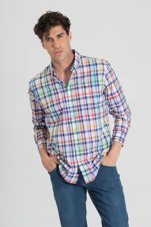 Camisa Blanco Cuadros Multicolor