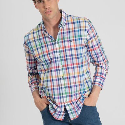 Chemise blanche à carreaux multicolores