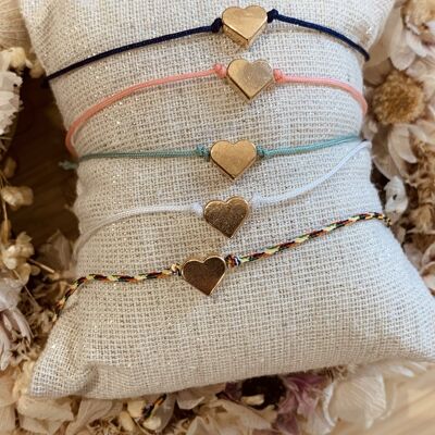 Lot de 5 bracelets cordon polyester - Perle coeur - Femme - Cadeau