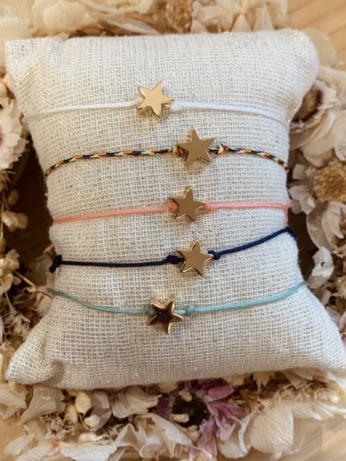 Lot de 5 bracelets cordon polyester - Perle étoile - Femme