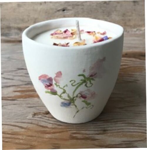 Merryfield Pottery - Botanical Flower Design Shabby Chic Candlepots - Sweetpea