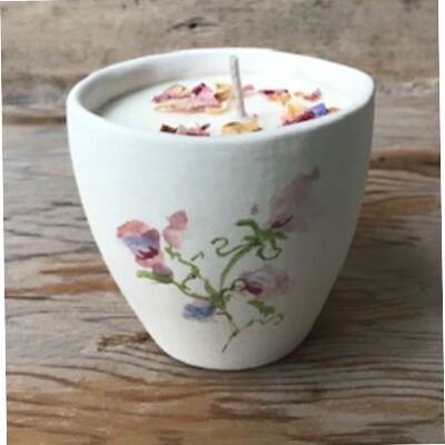 Merryfield Pottery - Portacandele Shabby Chic con fiori botanici - Sweetpea