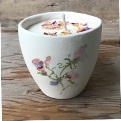 Merryfield Pottery - Bougeoirs Shabby Chic Botanical Flower Design - Sweetpea