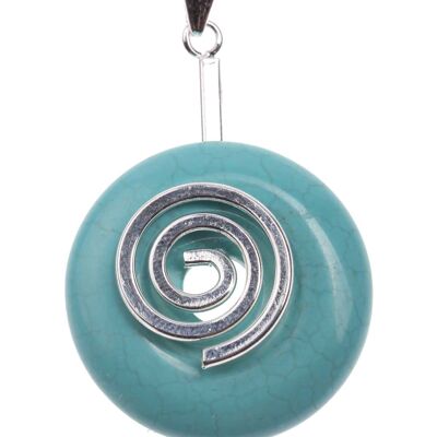 SYN. Turquoise Stone Anhänger Donut 28mm Spirale aus versilbertem Messing