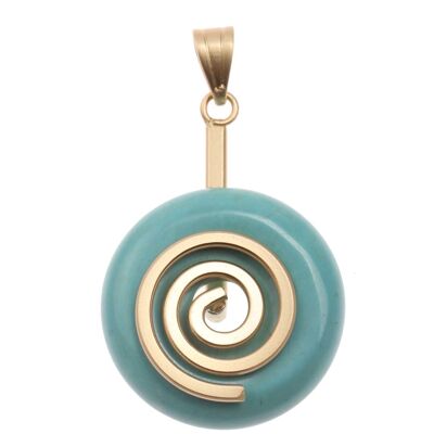 SYN. Turquoise Stein Anhänger Donut 25mm with Spiral Brass / Gold